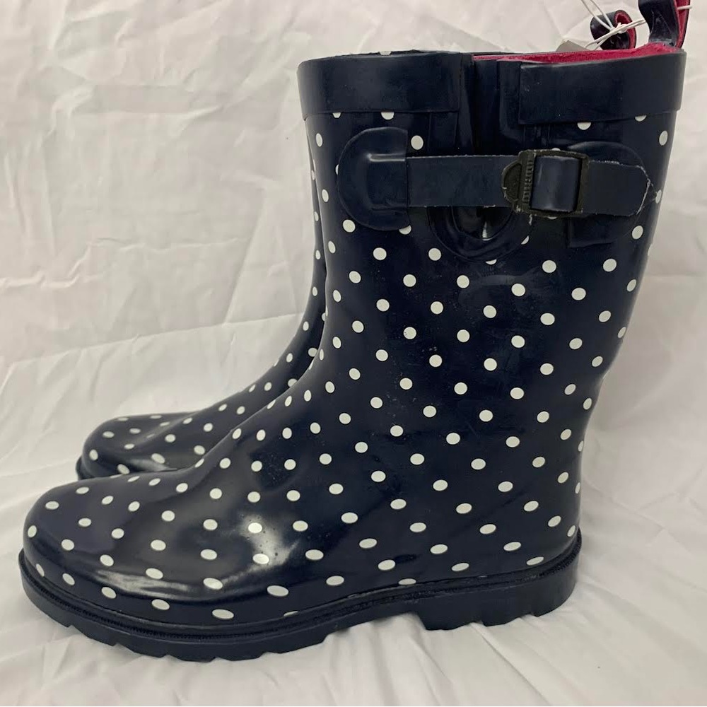 Dark Blue Polka-dot Rain Boots